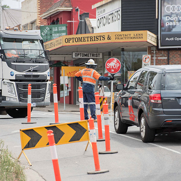 Just traffic management and control services at construction site project and road closure